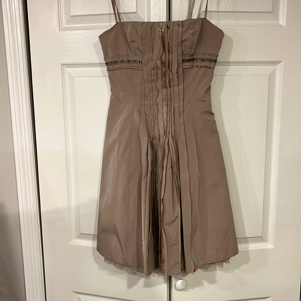 Max Azria Nude Pink Beaded Strapless Mini